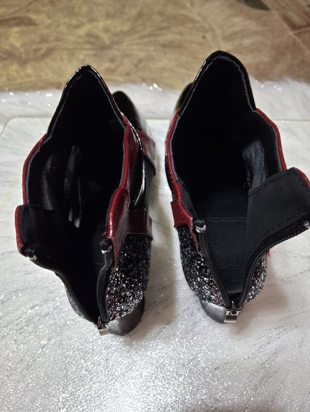 Women Black/Burgundy Mesh Ankle Booties Embellish Buckle Sculpted Heel Size 7.5 - Picture 11 of 16